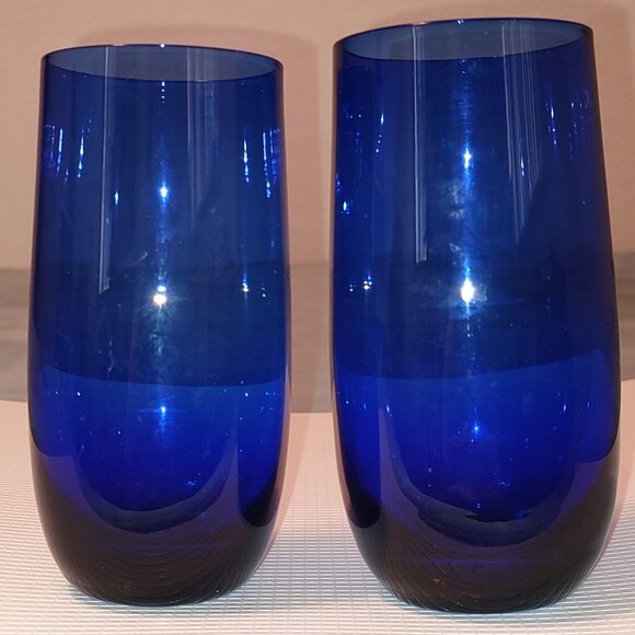 2 Pcs Cobalt Sapphire Blue Glasses Vintage Intense Deep Functional - Picture 1 of 6